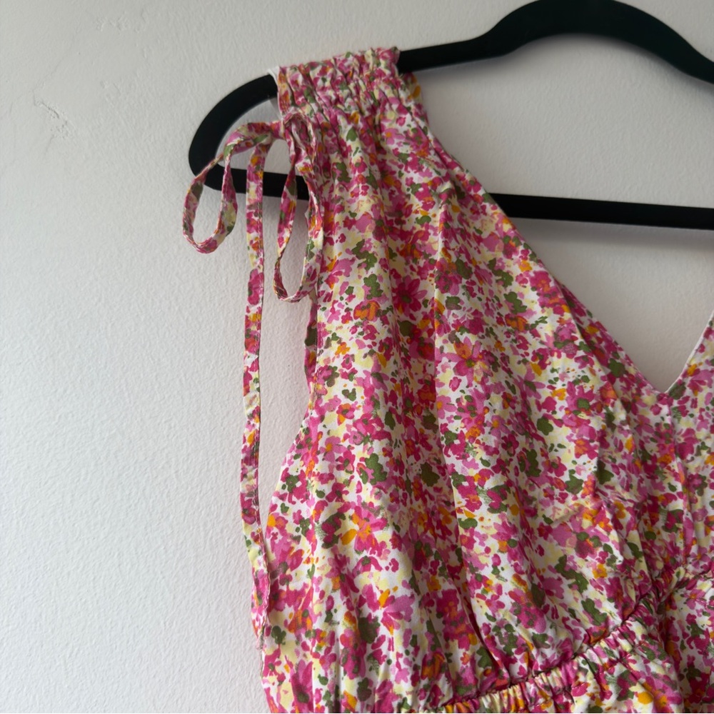 Time and Tru Pink Floral V-Neck Tie-Shoulder Mini Dress - Picture 4 of 6